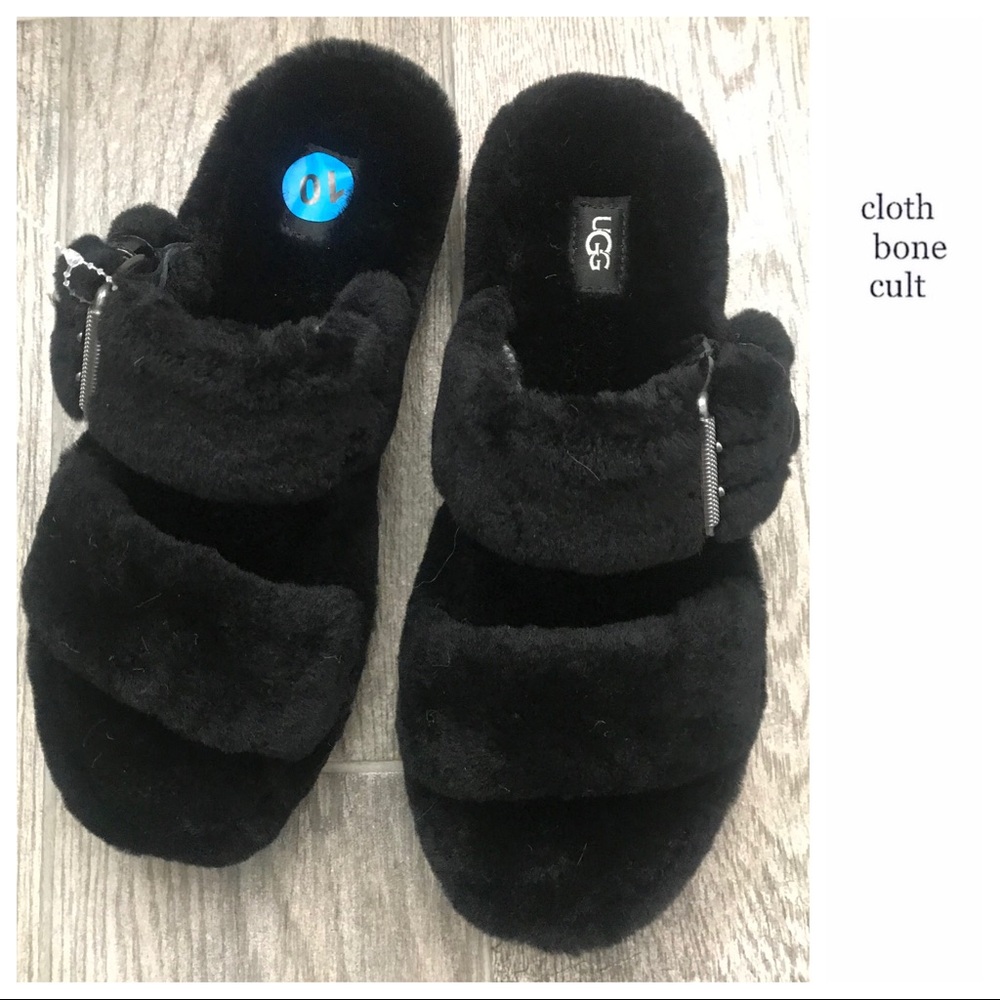 ✨New✨ UGG Black Fuzz Yeah Birkenstock-Style SLIDES - Picture 10 of 16